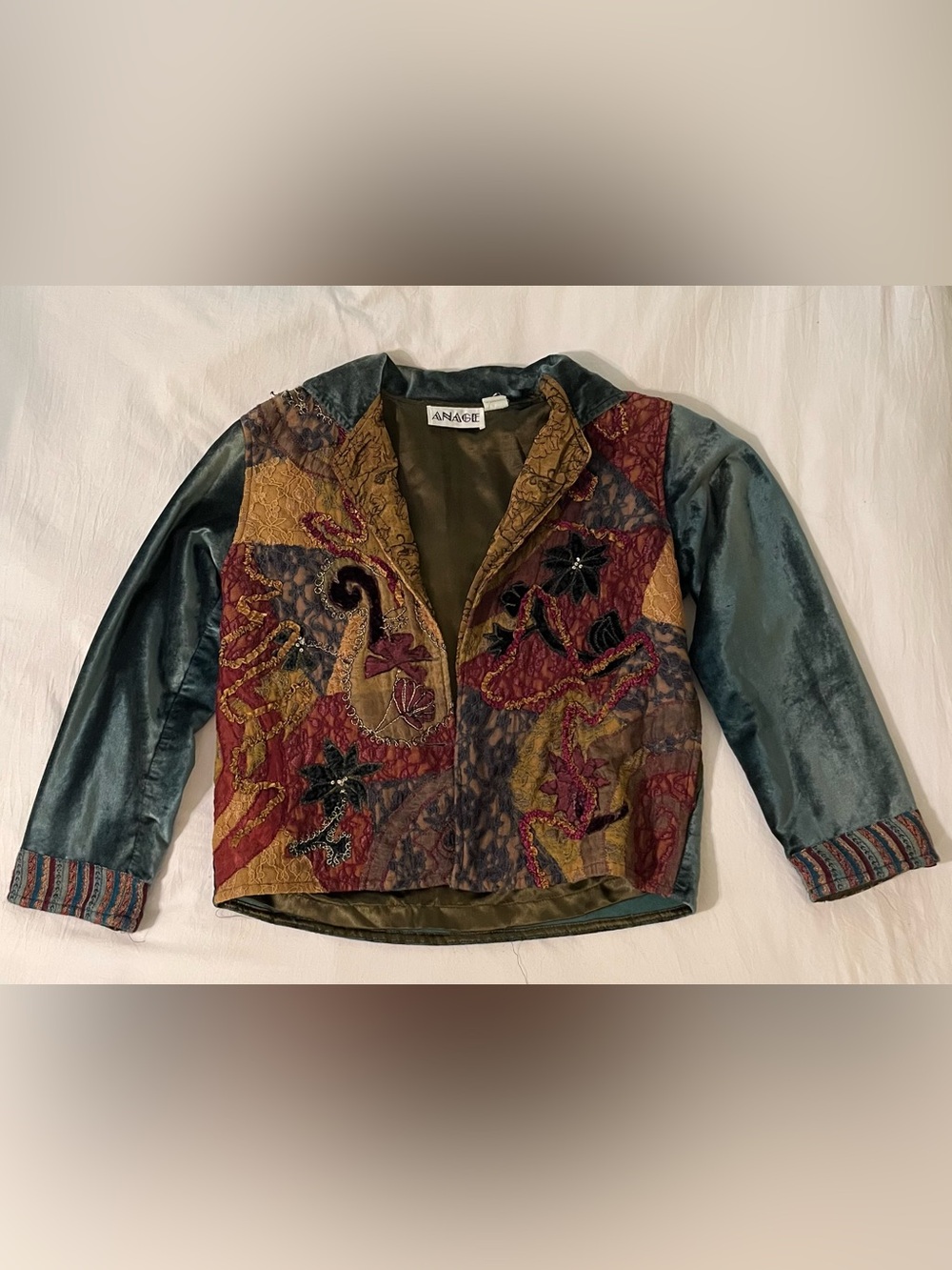 ANAGE Vintage Multicolor Patchwork Embroidered Jacket - Women's Size M